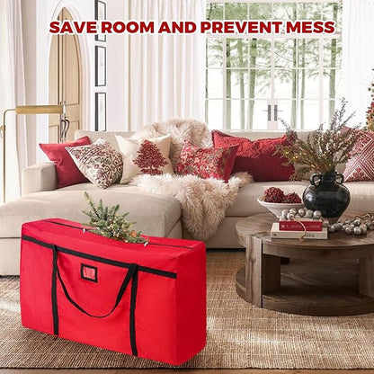Christmas Tree Storage Bag, Fits Up 4 Ft / 5 Ft Tall Artificial Trees-Heavy Duty Holiday Storage Box with Durable Reinforced Handles & Zipper & Pocket- 600D Oxford Tree Storage Container, Red