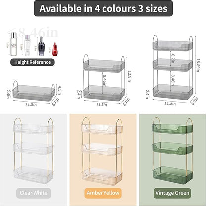 akinbas 3 Tier Bathroom Organizer Countertop Makeup Perfume Tray Skincare Organizer for Bathroom Dresser Vanity (Grey)