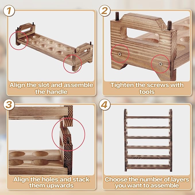 Maxcheck 6-Tier Stackable Egg Holder Wooden Egg Storage Rack with Handles Shelf Storage up to 72 Countertop Organizer for Kitchen, Refrigerator