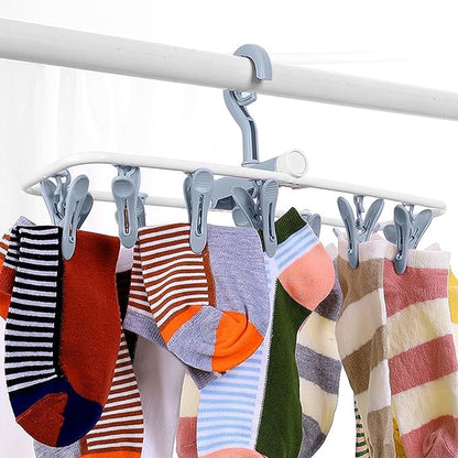 Portable Foldable Clothes Drying Rack, 20 Rotating Clips, Multi-Purpose Laundry Hanger for Underwear, Socks, Indoor/Outdoor Use, Compact, Lightweight, Convenient for Travel and Dorms (Blue)