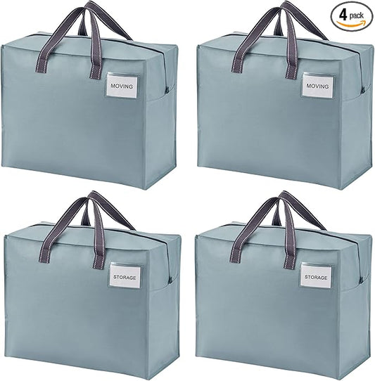 VENO 4 Pack Moving Bags, Christmas Storage Containers, Storage Totes, Zipper On Top, Sturdy, Storage Bags for Camping, Clothes, Bedding, Comforters, Pillows (13 Gallon Light Blue, 4 Pack)