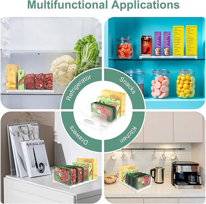 Freezer Organizer 12” Visible Fridge Organizer Rack with Removable Dividers and Handles, Freely Adjustable, Fits Refrigerator Frozen Meals, Lunch Meat Box, Cheeses(White)