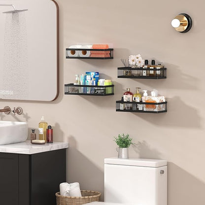 PUSDON Hanging Storage Baskets Organizer Wall Mount, Metal Wire Storage Bin Rack for Kitchen Bathroom Shower Spice Shelf Home Decor Essentials Black-2 Packs (Netting)