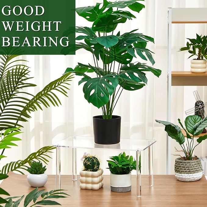 2 Pcs 16 Inch Extra Large Acrylic Risers Display Stands Rectangular 4-leg Acrylic Plant Stand, 6mm Thick Clear Shelf Riser Display Stands for Decor Collectibles Figures and Item Photography