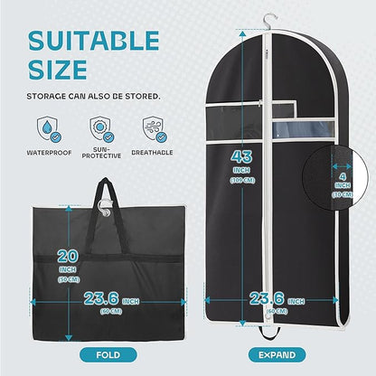 Garment Bags for Travel and Closet Storage with Zipper Pocket, Heavy Duty Waterproof Hanging Suit Bag with Handles for Suits, Coats, Jackets, Shirts, 43 inch