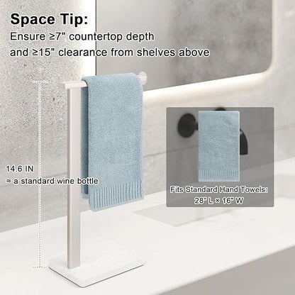 HarJue Hand Towel Holder Stand, 14.5" Hand Towel Rack with Weighted Marble Base, 304 Stainless Steel L-Shape Standing Towel Bar for Vanity Bathroom Kitchen Countertop (Brushed Nickel)