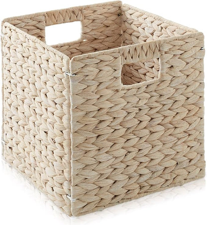 Casafield 10.5" x 10.5" Hyacinth Storage Baskets, Whitewash - Set of 6 Storage Organizers, Woven Wicker Cubes