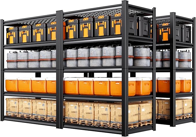 Set of 4 Garage Shelving Heavy Duty 5-Tier Storage Shelves, Adjustable Metal Shelving Unit, Utility Garage Organizer Shelf for Basement, Pantry, Kitchen, Warehouse,15.7" Dx35.4 Wx71 H, Black