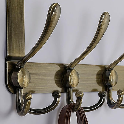 Dseap Over The Door Hook Hanger - Fits 1 3/8" to 1 3/4" Standard Doors | 5 Tri Hooks Heavy Duty Towel/Coat Rack | Door Organizer for Clothes, Jackets, Hats, Towels, Bronze