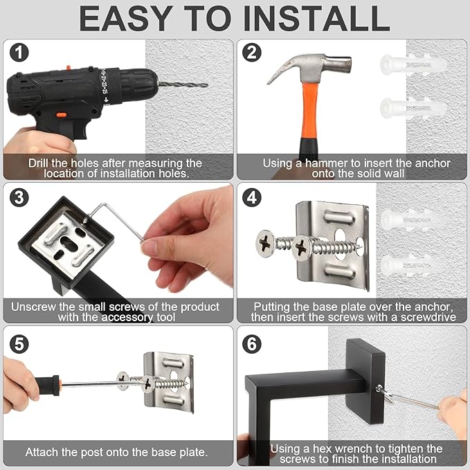 Gisafai 15 Pcs Black Bathroom Hardware Accessories Set 23.6 Inch Bath Towel Bar Kit Stainless Steel Bathroom Hardware Set Towel Racks Ring Robe Hooks Paper Holder for Wall Mounted