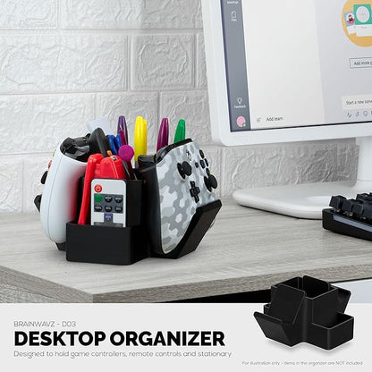 Dual Game Controller, TV Remote Control & Stationary Storage Desktop Organizer Holder, Universal Design for Xbox ONE PS5 PS4 PC Gamepads, Reduce Clutter (D03)