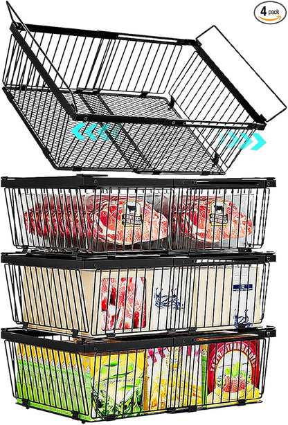 ANJUBAN Large Freezer Organizer Bins，Upgraded Bottom Leak-Proof net，Fit 10 to 20 Cu.Ft Deep Freezer，4Pack， Expandable Stackable Chest Freezer Organizer Bins , for Fridge, Deep Freezer, Cabinet