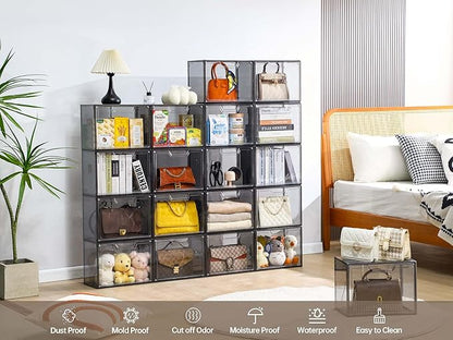 Purse Organizer for Closet,Clear Acrylic Display Case for Handbag Organizer, Purse Storage Box with Magnetic Door, Dustproof Storage Bins for Book, Collectibles, Cosmetic (Grey, 5)