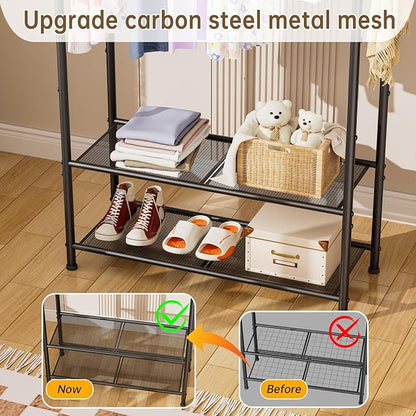 Clothes Garment Coat Rack Drying Clothing Racks Metal Freestanding for Hanging Clothes Portable Closet for Laundry Bedroom Black