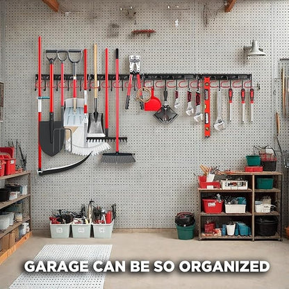 SEDY 68" All Metal Garden Tool Organizer Hooks - Garage Wall Organizer Sturdy Garden Tool Storage System Yard Tool Garage Tool Organizer Wall Mount Shed Organization Shovel Broom Rake Holder