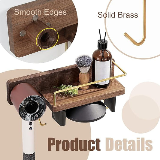 CATOOMUU for Dyson Supersonic Hair Dryer Wall Mount Stand Holder, Blow Dryer Accessories and Attachments Organizer Storage Rack, Wood