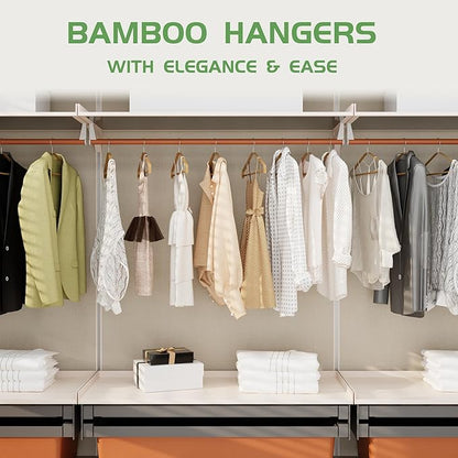 APRTAT Bamboo Hangers 20 Pack - Durable & Slim Coat Hanger - Suit Hangers with 360-Degree Rotatable Hook, Suit Hangers for Clothes, Jacket, Shirt, Tank Top, Pant (Natural-1, 20)