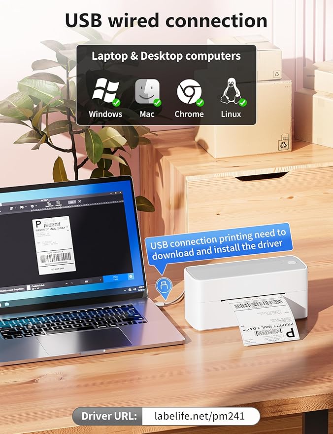 Phomemo Bluetooth Shipping Label Printer, 241BT 4X6 Wireless Thermal Label Printers for Small Business, Label Printer for Shipping Package, Compatible with iPhone, Android, Amazon
