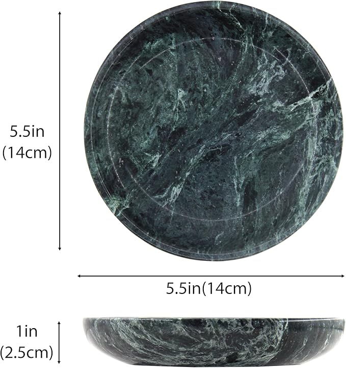 Plukers Small Natural Marble Jewelry Tray Key Plate Holder Dish Trinket Decor Catch All Bowl for Ring Earring Stone Gift for Women Daugther,Verde Alpi Green