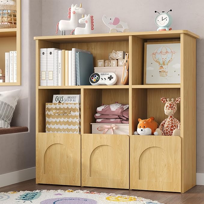 Toy Storage Organizer,Kids Bookshelf with Hidden Roller Drawer and 5 Open Cubbies,for Kid Room,Living Room,Game Room and Den