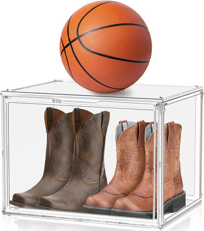 EDS FAM 1 Pack XXX-Large Clear Tall Boot Storage Box 17.7''x13''x13'' Acrylic Display Case with Magnetic Lid Handbag Organizer Clear Storage Bins for Trophy, Helmet, Tall Boots, Figure Collectibles