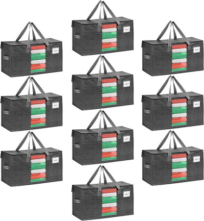 VENO 10 Pack Moving Bags, Comforter and Blanket Storage Bags for Closet, Moving Boxes, Boxes with Lids Alternative, College Dorm Packing Supplies, Foldable Heavy-Duty Tote with Window (Gray, 10 Pack)