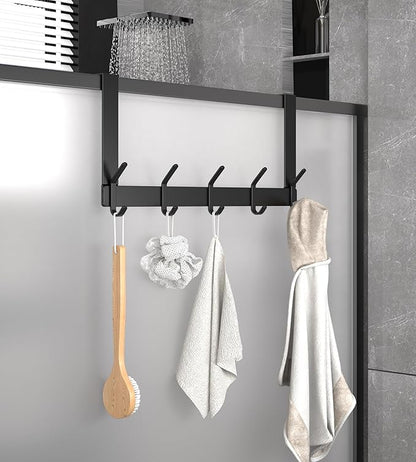 KitchLife Over The Door Hooks Hanger with 7 inches Extended Arms, Fit for 1 3/8" Doors, J18U, Bathroom Towel Rack Organization, Thickened 1 Pack Double Hook, Matte Black