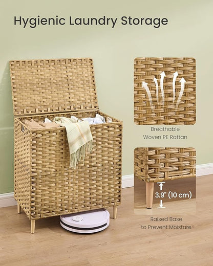 SONGMICS Laundry Hamper with Lid, PE Rattan Laundry Basket with Removable Liner, Storage Basket for Bedroom Living Room, 3-Section Sorter, 42.2 Gallons (160 L), Goose Yellow ULCB223YE01