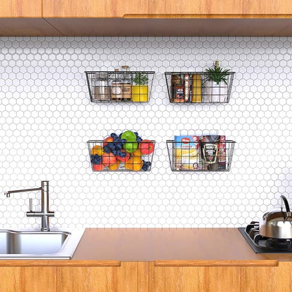 MaraFansie Over the Cabinet Door Organizer Wall Wire Baskets Hanging Kitchen Basket Shelf for Cabinet & Pantry Organization and Kitchen, Bathroom, Bedroom Storage, with Adhesive, 4 Pack