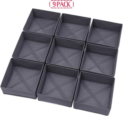 DIOMMELL 9 Pack Foldable Cloth Storage Box Closet Dresser Drawer Organizer Fabric Baskets Bins Containers Divider for Clothes Underwear Bras Socks Clothing, Dark Grey 900