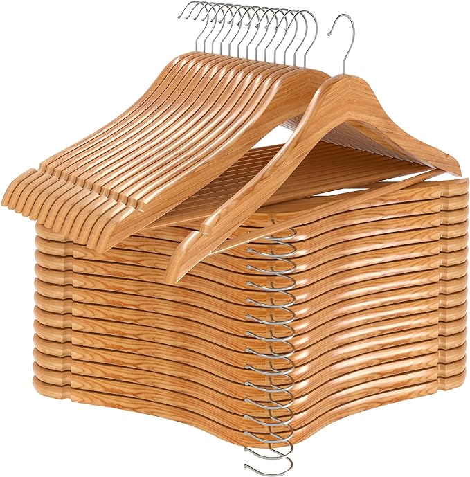 Utopia Home Premium Wooden Hangers 90 Pack - Durable & Slim Coat Hanger - Suit Hanger with 360-Degree Rotatable Hook - Wood Hangers with Shoulder Grooves (Natural Color)