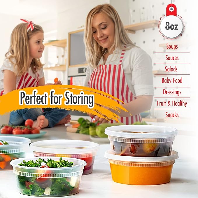 QUIDDITY WARE (8oz-Deli Containers with Leakproof Lids-50 Pack BPA-Free Plastic Microwaveable Clear Food Storage Container Premium Heavy-Duty Quality, Freezer & Dishwasher Safe