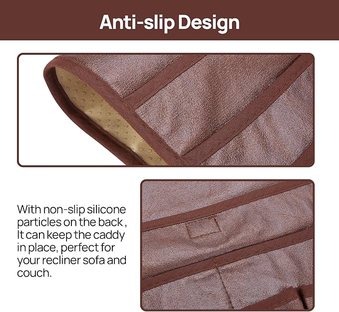 Teniux Remote Control Holder Faux Leather Armrest Organizer with 6 Pockets for recliner couch sofa, Armchair Caddy for Smart Phone, Book, Magazines, Ipad, Remotes (Brown)