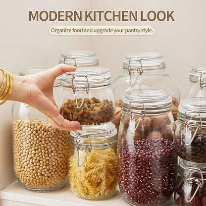 1 Gallon Glass Food Storage Jars with Airtight Lids, Set of 2 – Clear Preserving Seal Wire Clip Fastening Canisters for Kitchen Canning, Flour, Cereal, Pasta, Sugar, Beans, Pickling Jars (1gallon*2)