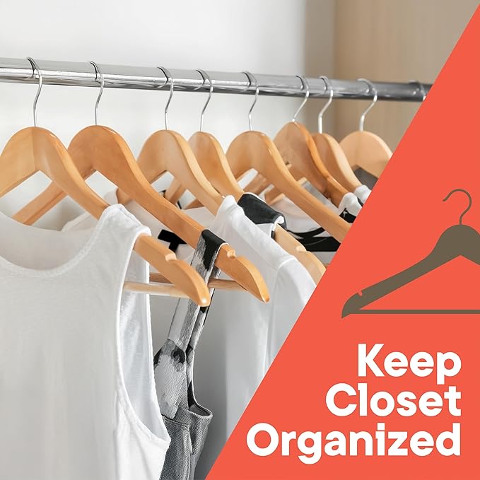 Natural Wooden Hangers 5 Pack – Heavy-Duty with 360° Swivel Hook, Non-Slip, Pants Bar & Shoulder Grooves - Wooden Hangers for Suits, Jackets, Dresses & Camisoles, Space-Saving and Smooth Finish