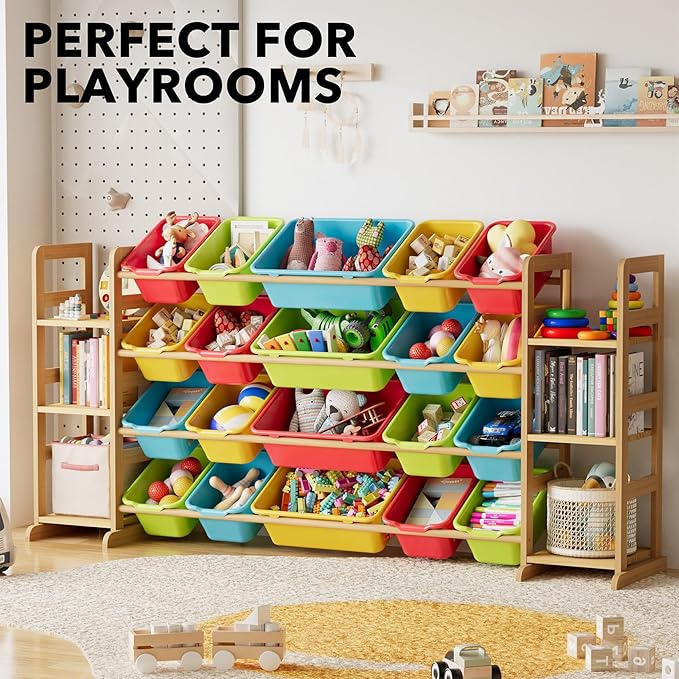 SpaceAid Toy Storage Organizer with 6 Shelves and 20 Bins, Toy Organizers Storage Bookshelf, Kids Bin Shelf Toys Box Bookcase for Bedroom Playroom Organization Room Decor, Multi-Colored