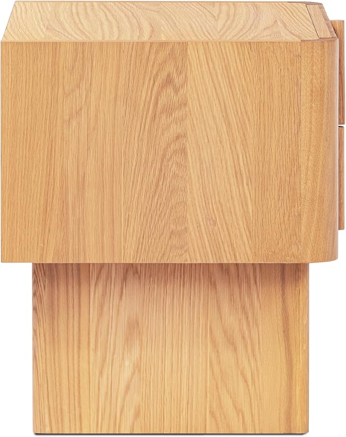 Poly & Bark Toledo 22” Nightstand – Solid and Veneered American White Oak Construction with Ribbed Drawer Fronts and Soft‑Close Drawers – Textural Modern Bedside Table for Stylish Bedrooms