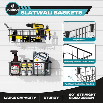 24PCS Slatwall Accessories Set, Includes Metal Slatwall Baskets, Shelves and Hooks, Heavy Duty Slat Wall Organizer Kit for Shops, Garage and Room Storage (Black,24pcs)