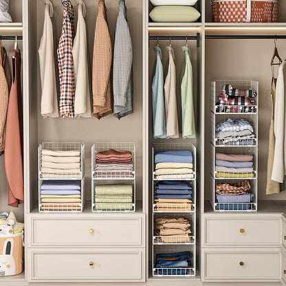 Stackable Closet Organizers and Storage - 4-Tier Stackable Storage Bins, Foldable Closet Shelf Organizer Basket, Clothes Organizers Shelves for Organizer System(15.7"x11.8"x34.64")