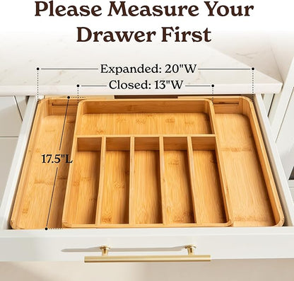 SMIRLY Silverware Drawer Organizer – Bamboo Kitchen Drawer Organizer, Adjustable Utensil Holder and Cutlery Tray, Drawer Dividers for Flatware and Kitchen Utensils | Adjustable, Drawer Dividers, Flatware, Kitchen Utensils