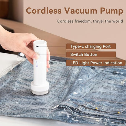 Vacuum Seal Bags for Clothing Travel，12 Combo Size with Cordless Electric Pump，Space saving vacuum bags for travel and clothing storage