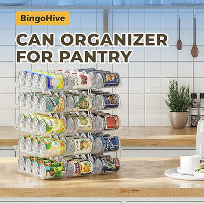 Can Organizer for Pantry Stackable 5 Tiers Can Storage Organizer Pantry Soda Can Organizer for Fridge 60 Cans Rack Automatic Rolling Canned Food Organizer for Refrigerator Kitchen Clear