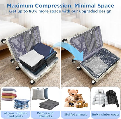 SORON 15 Pack Vacuum Seal Bags for Clothing Travel, Travel Vacuum Storage Bags with Rechargeable air Pump, Carry-on Size Compression for Luggage and Suitcases, Space Saver for Clothes