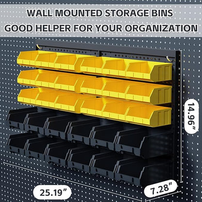 KJE 30PCS Wall Mounted Storage Bins, Plastic Tool Organizer for Garage Storage, Screws, Nuts, Bolts, Small Hardware Parts -Black, Yellow