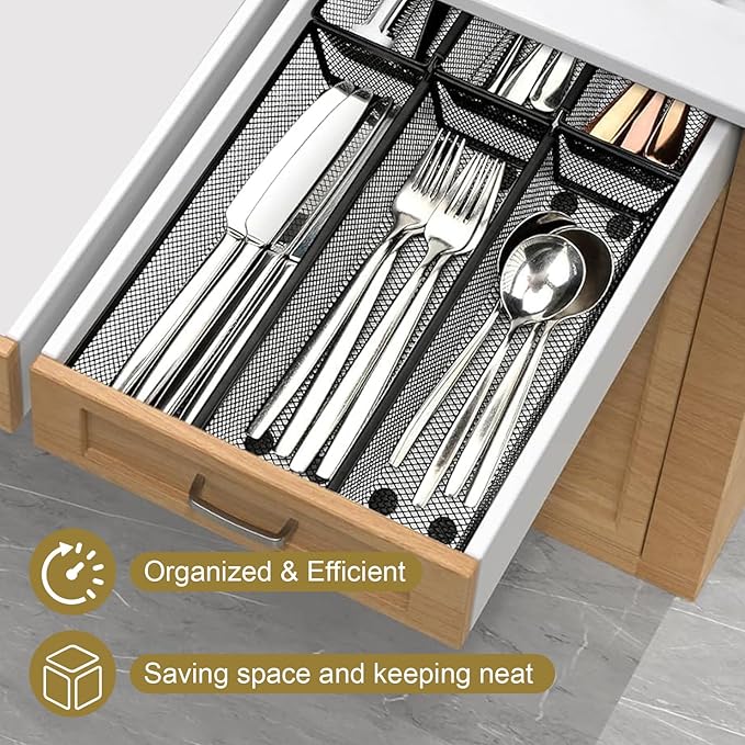 Mesh Utensil Drawer Organizer, 6 Pcs, 8.8 x 3 x 2 Inches, Black