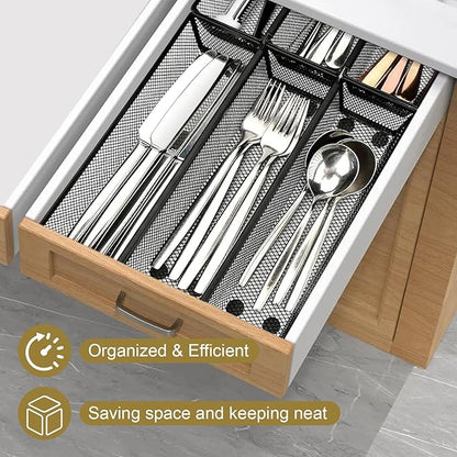 Mesh Utensil Drawer Organizer, 6 Pcs, 8.8 x 3 x 2 Inches, Black