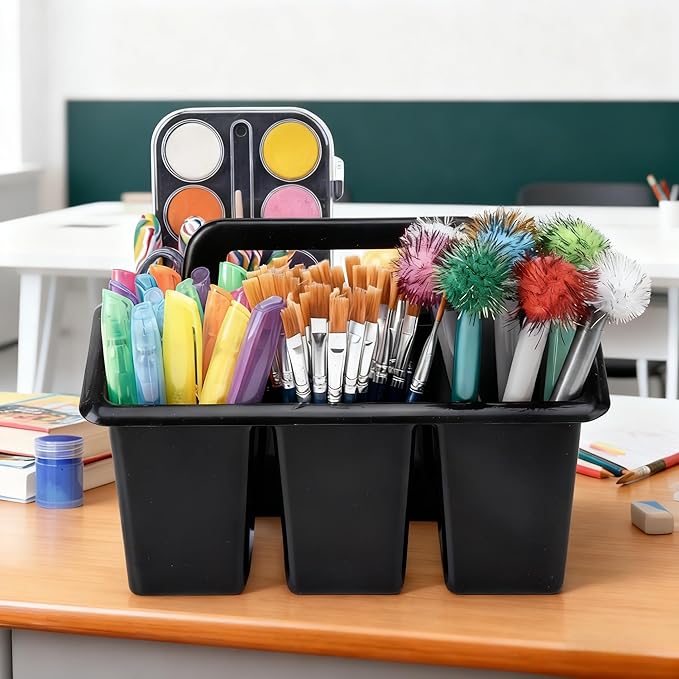 6 Pack Plastic Classroom Caddy For School,Kidsroom,Pencil Holder,Portable Art Craft Caddy Organizer With Handle,Cleaning Caddy Organization For Shower Room（Black