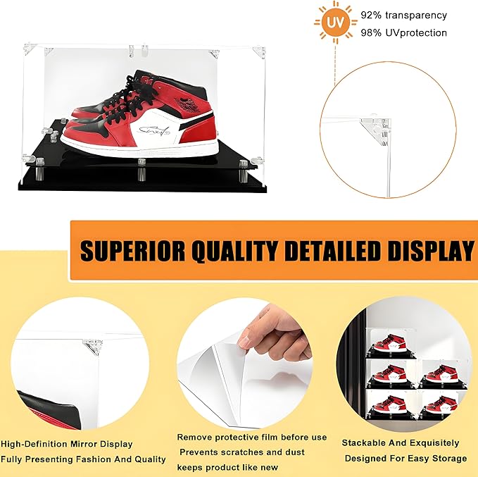 Acrylic Sneaker Display Case - Transparent Shoe Box. Sneaker Storage Boxes. Clear Stackable Boot & Shoe Case. Organizer Containers with Lids. Max Size 15. Self Assembly