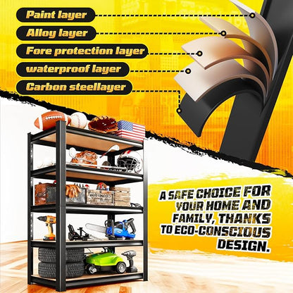 72" H Garage Storage Shelves 5-Tier,Garage Storage System Shelves Adjustable 2000LBS,Storage Shelving for Basement,Pantry,Kitchen,Warehouse,72" H x 35.4" W x 15.7" D