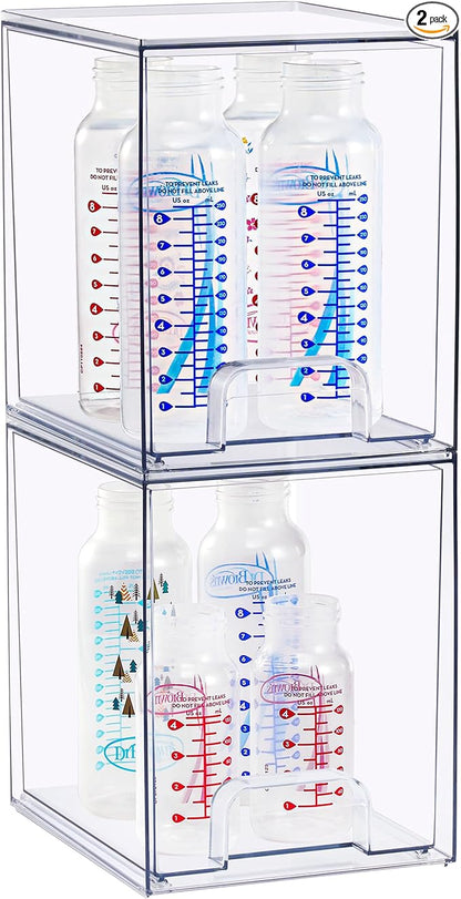 Sorbus Stackable Acrylic Storage Drawers, 2 Pack Clear Plastic Organizer Bins for Baby Bottles, Makeup, Bathroom, Vanity & Kitchen Countertop Organization, Pull-Out Drawer Design for Cabinets & Pantry